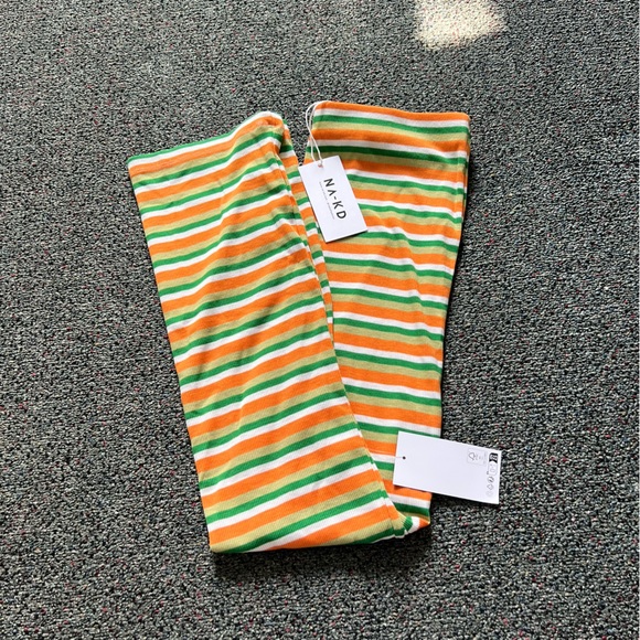 NA-KD Orange & Green Striped Pattern Maxi Pencil Bodycon Modest Stretch Skirt XL - Picture 10 of 15